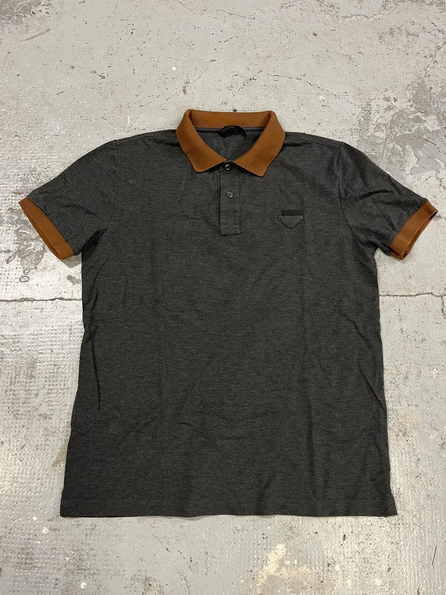 SS2014 Prada Brown & Grey Minimalist Polo Shirt DMOgeSA 0