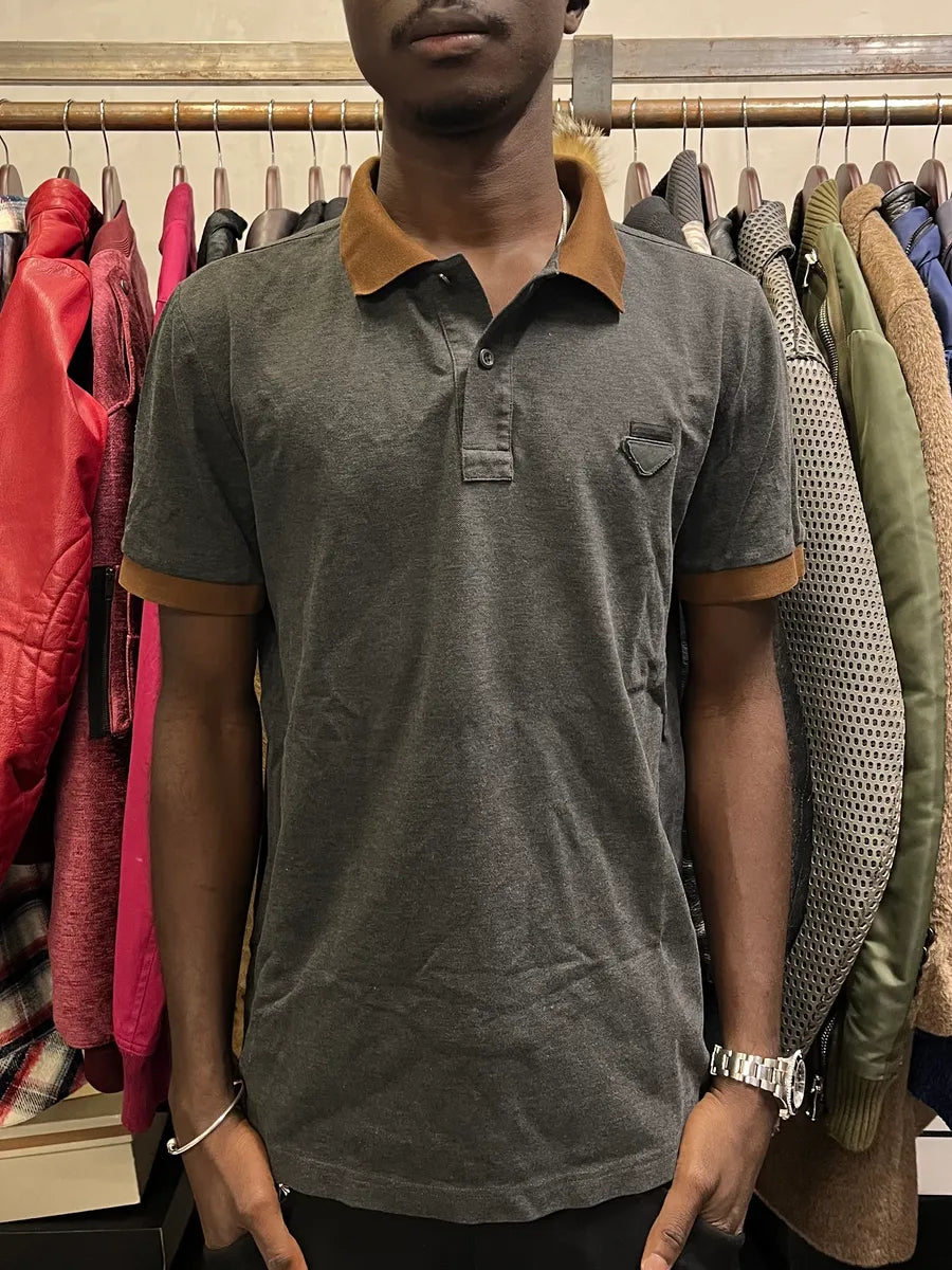 SS2014 Prada Brown & Grey Minimalist Polo Shirt DMOgeSA 1