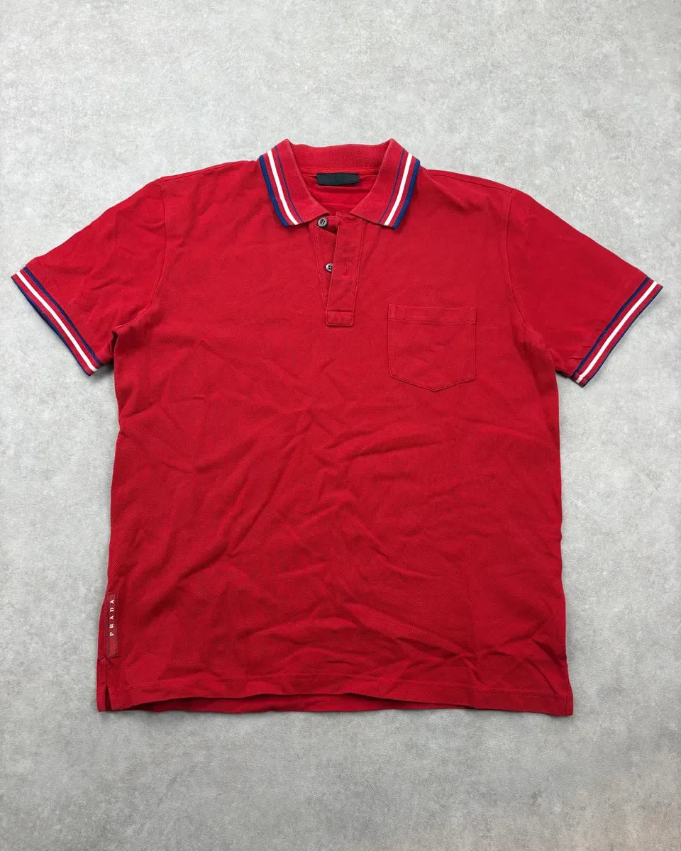 SS2014 Prada Red Striped Collar Polo LIIZPIG 0