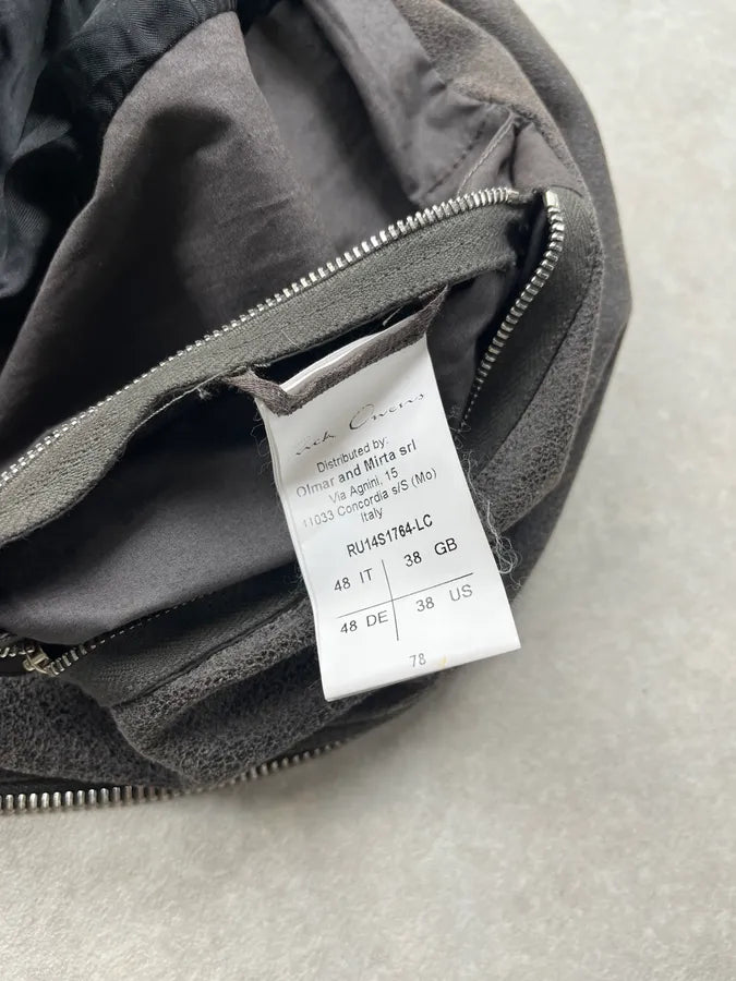 SS2014 Rick Owens Asymmetrical Grey Suede Leather Jacket sJBuLUs 10