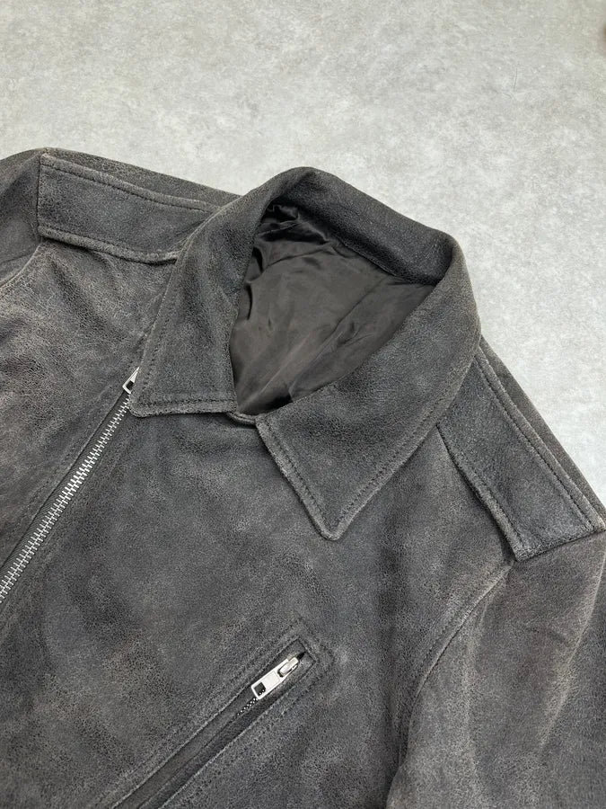SS2014 Rick Owens Asymmetrical Grey Suede Leather Jacket sJBuLUs 4