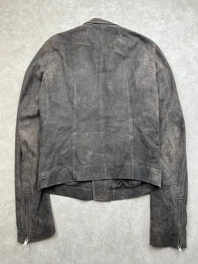 SS2014 Rick Owens Asymmetrical Grey Suede Leather Jacket sJBuLUs 5