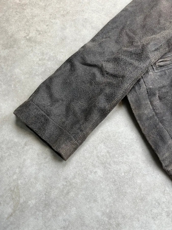 SS2014 Rick Owens Asymmetrical Grey Suede Leather Jacket sJBuLUs 6