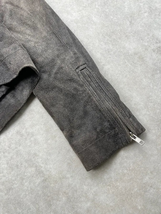 SS2014 Rick Owens Asymmetrical Grey Suede Leather Jacket sJBuLUs 7