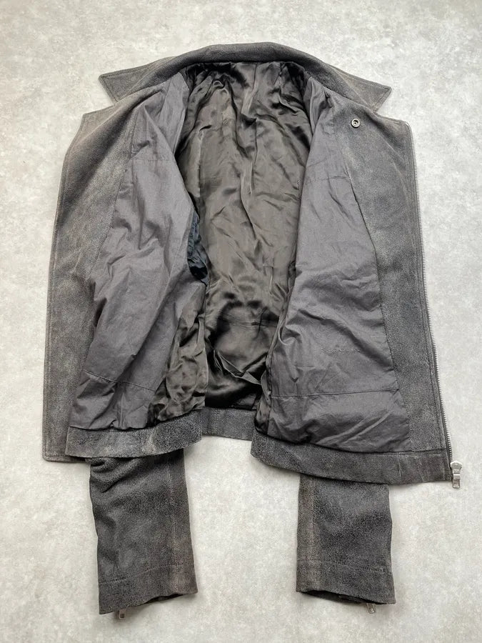 SS2014 Rick Owens Asymmetrical Grey Suede Leather Jacket sJBuLUs 8