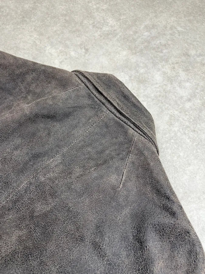 SS2014 Rick Owens Asymmetrical Grey Suede Leather Jacket sJBuLUs 9