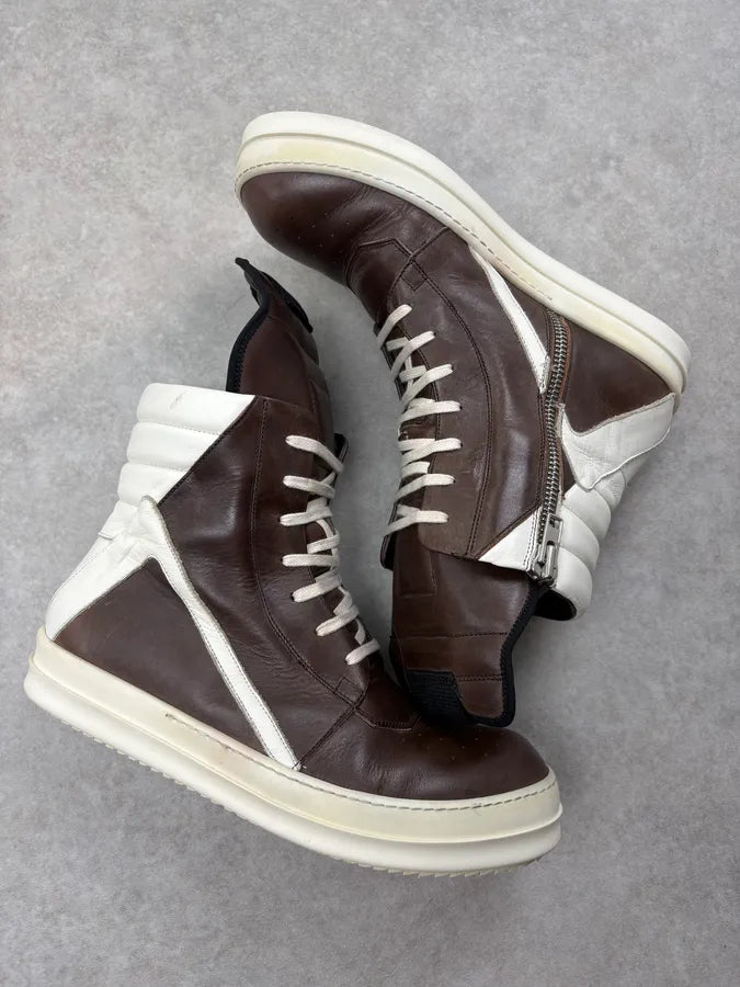 SS2014 Rick Owens Dust Milk Brown Leather Geobasket Sneakers EzSeMZD 5