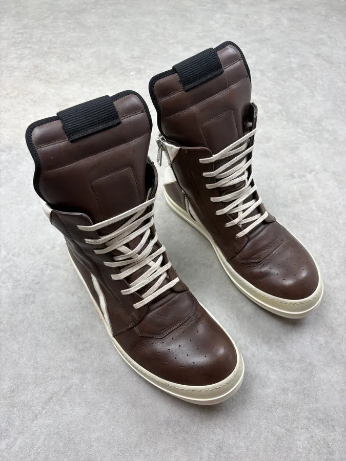 SS2014 Rick Owens Dust Milk Brown Leather Geobasket Sneakers EzSeMZD 3