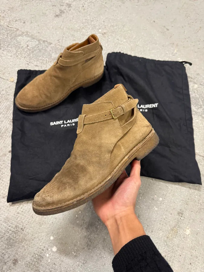 SS2014 Saint Laurent Beige Leather Suede Boots CzRpipC 1