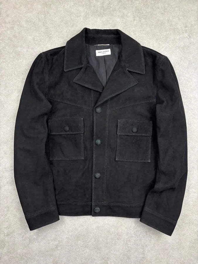 SS2015 Saint Laurent Black Suede Leather Jacket by Hedi Slimane IqbDaWM 0
