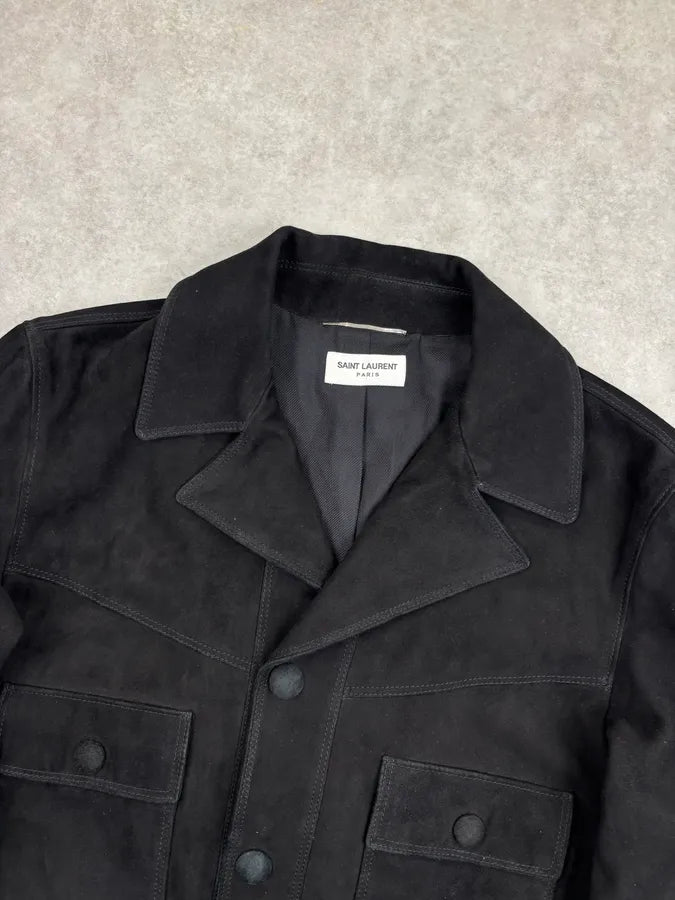 SS2015 Saint Laurent Black Suede Leather Jacket by Hedi Slimane IqbDaWM 3
