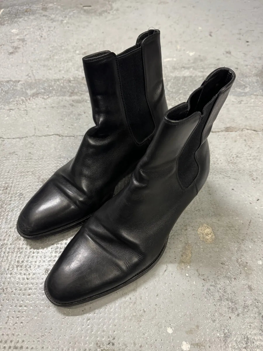SS2014 Saint Laurent Black Leather Wyatt Boots vSazRTg 8