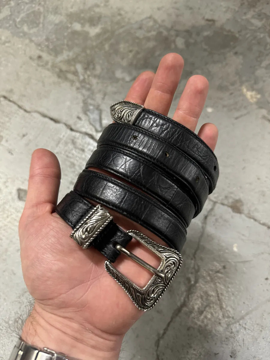 SS2014 Saint Laurent Black Western Metallic Leather Belt by Hedi Slimane (OS) jYKjsxQ 0