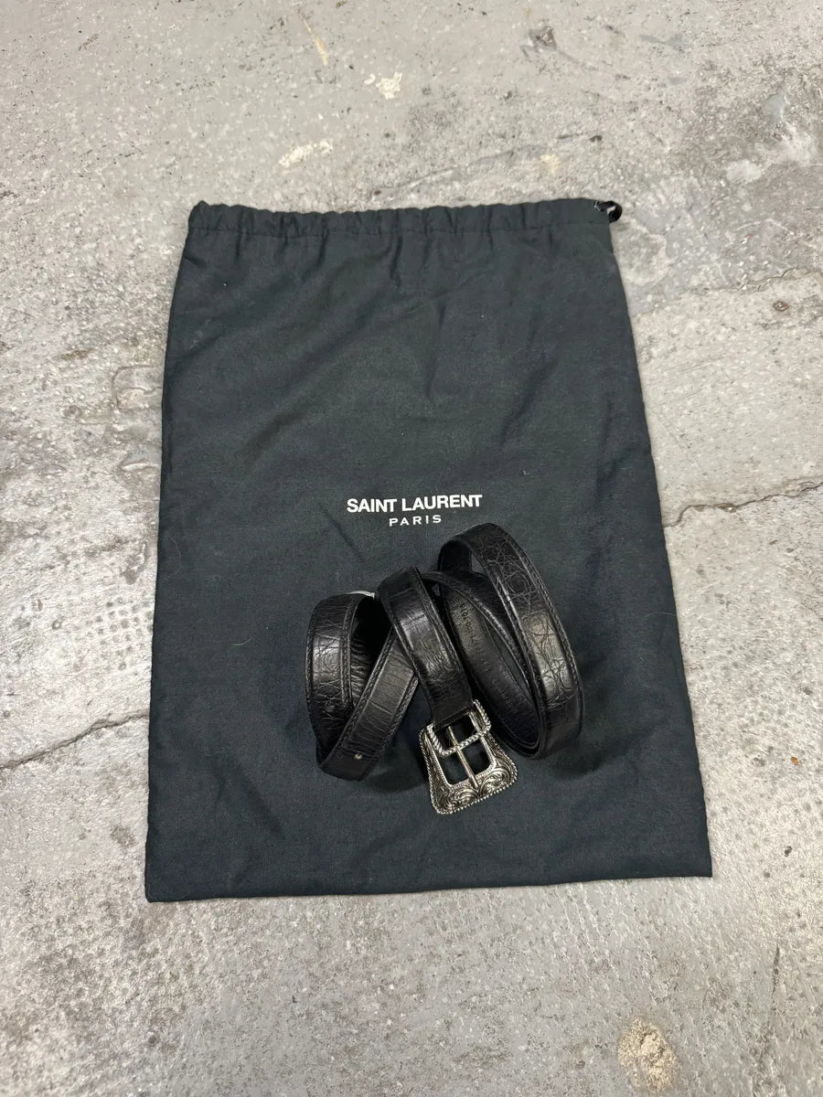 SS2014 Saint Laurent Black Western Metallic Leather Belt by Hedi Slimane (OS) jYKjsxQ 3