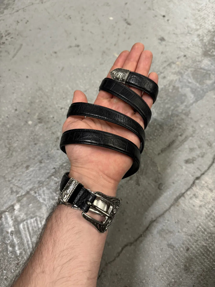 SS2014 Saint Laurent Black Western Metallic Leather Belt by Hedi Slimane (OS) jYKjsxQ 4
