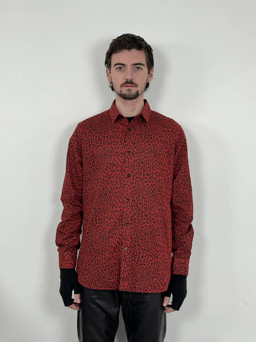 SS2014 Saint Laurent Red & Black Leopard Shirt MHBQADJ 2