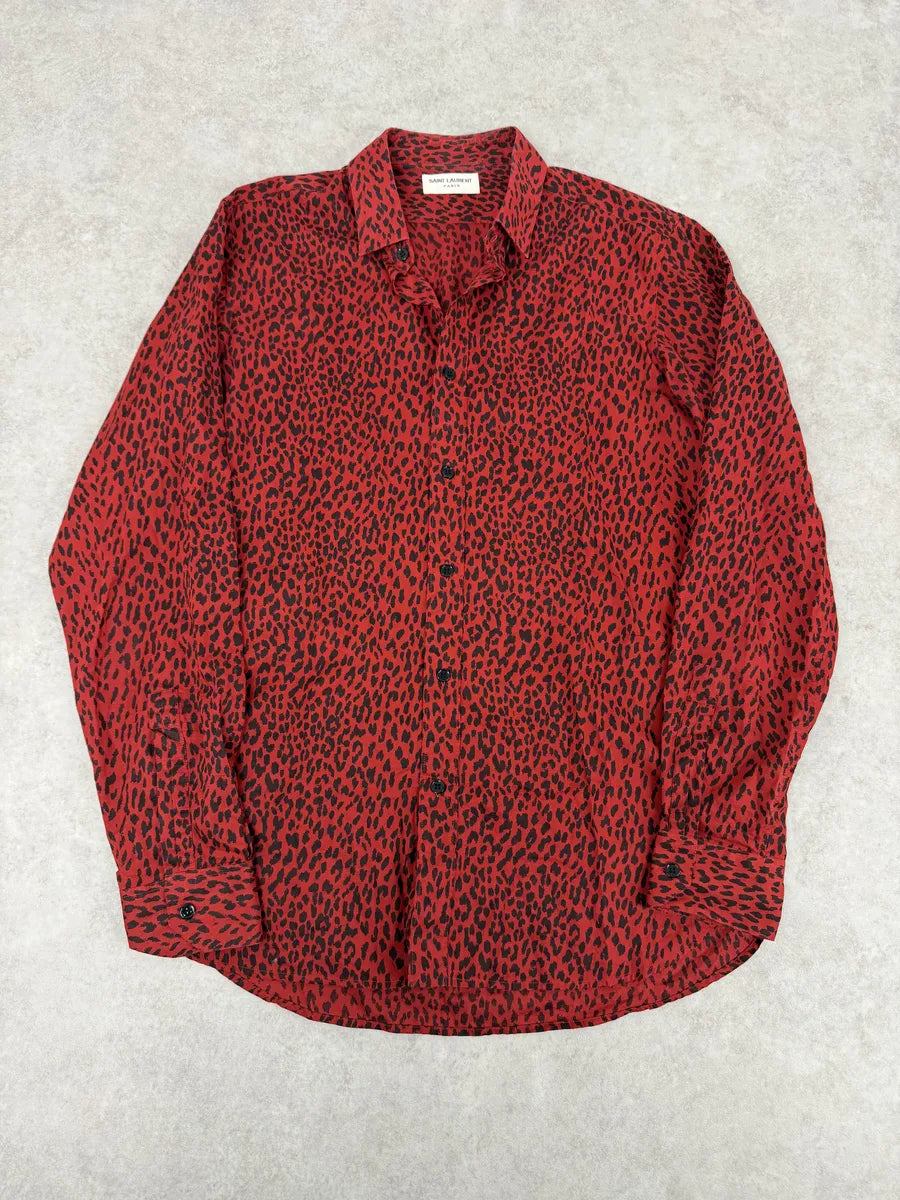 SS2014 Saint Laurent Red & Black Leopard Shirt MHBQADJ 0
