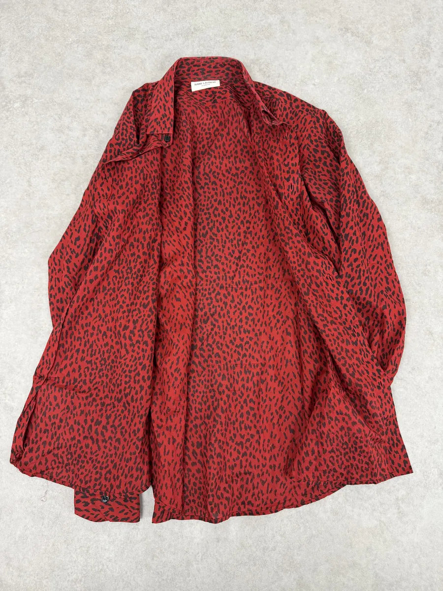 SS2014 Saint Laurent Red & Black Leopard Shirt MHBQADJ 5