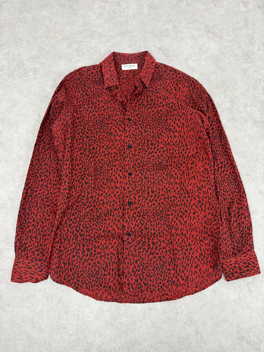 SS2014 Saint Laurent Red & Black Leopard Shirt MHBQADJ 8