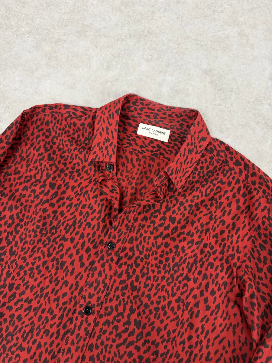 SS2014 Saint Laurent Red & Black Leopard Shirt MHBQADJ 10