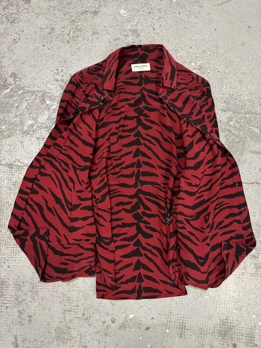 SS2014 Saint Laurent Red & Black Zebra Shirt OotahxJ 3