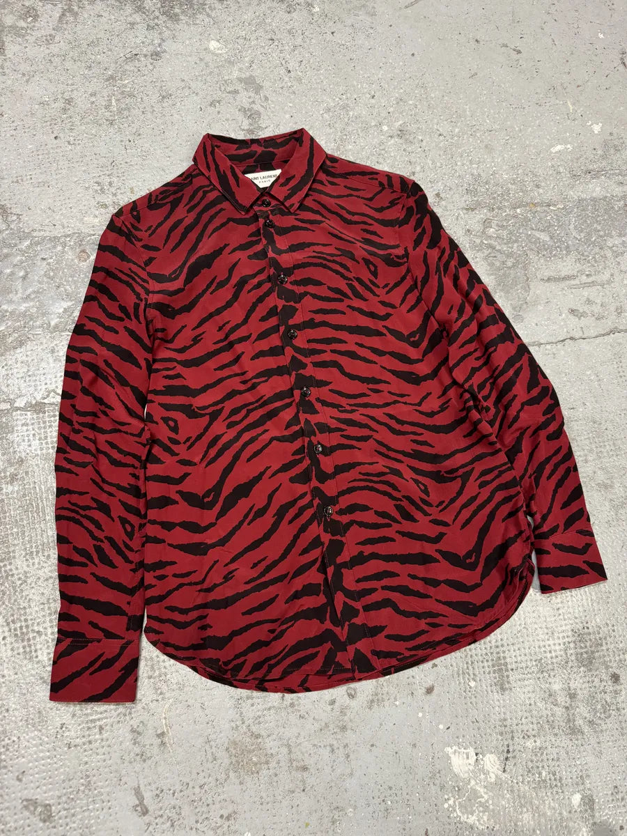 SS2014 Saint Laurent Red & Black Zebra Shirt OotahxJ 4