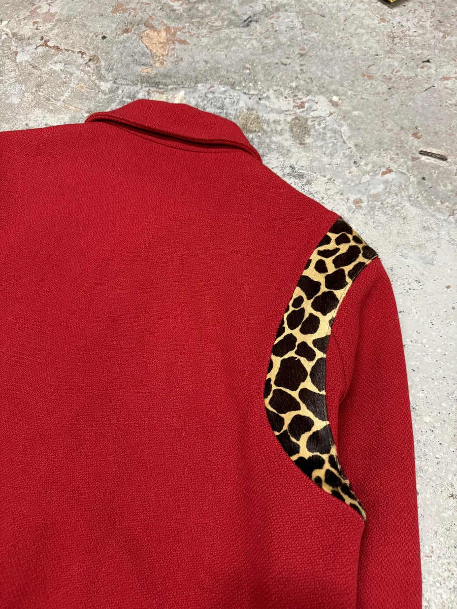 SS2014 Saint Laurent Red Cheetah Pony Hair Varsity Teddy Jacket wKYimgl 13