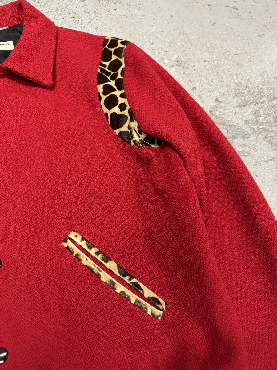 SS2014 Saint Laurent Red Cheetah Pony Hair Varsity Teddy Jacket wKYimgl 14