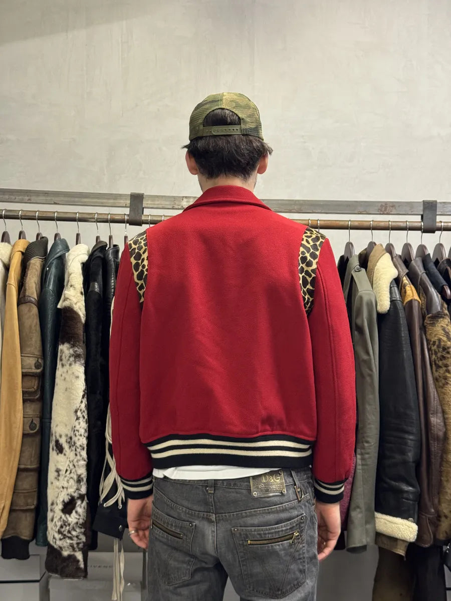SS2014 Saint Laurent Red Cheetah Pony Hair Varsity Teddy Jacket wKYimgl 5