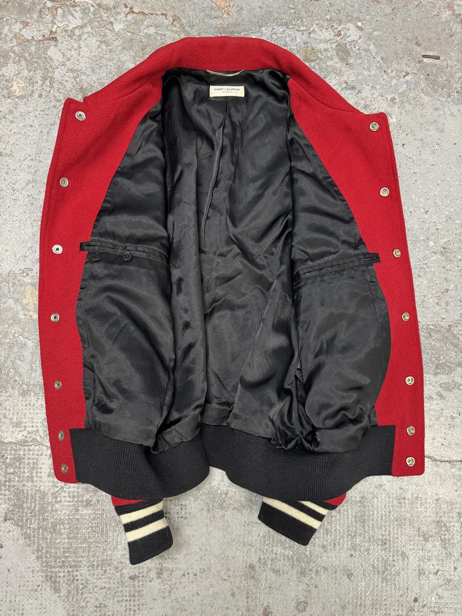 SS2014 Saint Laurent Red Cheetah Pony Hair Varsity Teddy Jacket wKYimgl 7