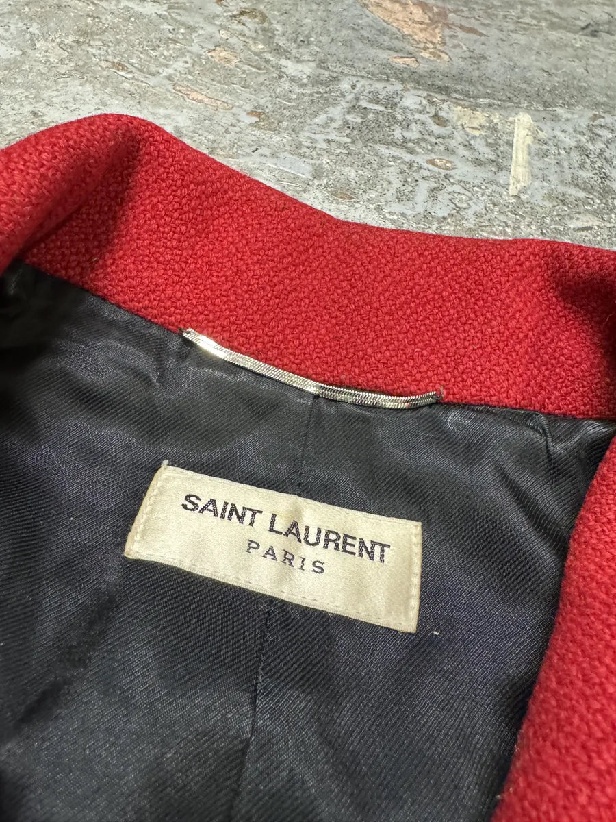 SS2014 Saint Laurent Red Cheetah Pony Hair Varsity Teddy Jacket wKYimgl 9