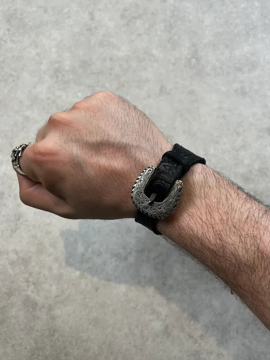 SS2014 Saint Laurent Western Buckle Black Leather Bracelet by Hedi Slimane dpsTAwT 0