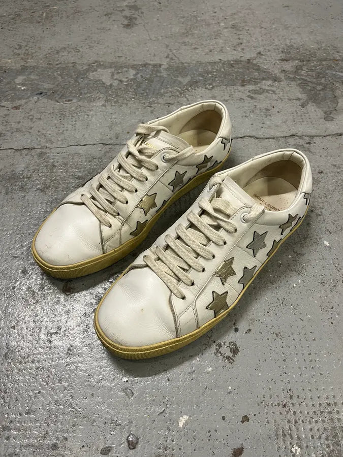 SS2014 Saint Laurent White Stars Leather Sneakers by Hedi Slimane oocalei 2