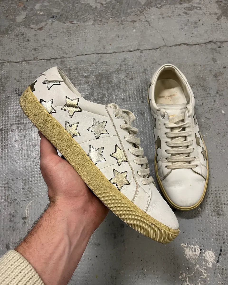 SS2014 Saint Laurent White Stars Leather Sneakers by Hedi Slimane oocalei 0