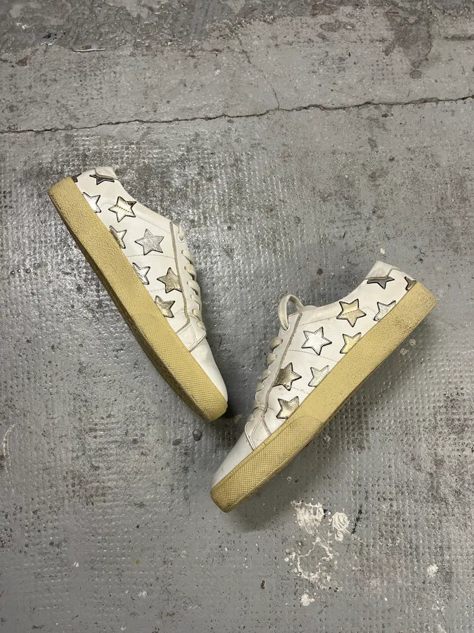 SS2014 Saint Laurent White Stars Leather Sneakers by Hedi Slimane oocalei 5