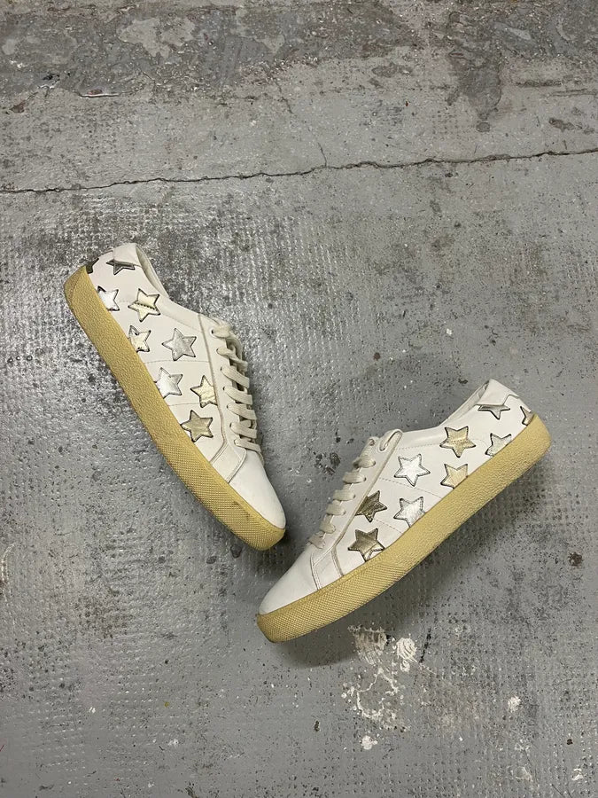 SS2014 Saint Laurent White Stars Leather Sneakers by Hedi Slimane oocalei 3