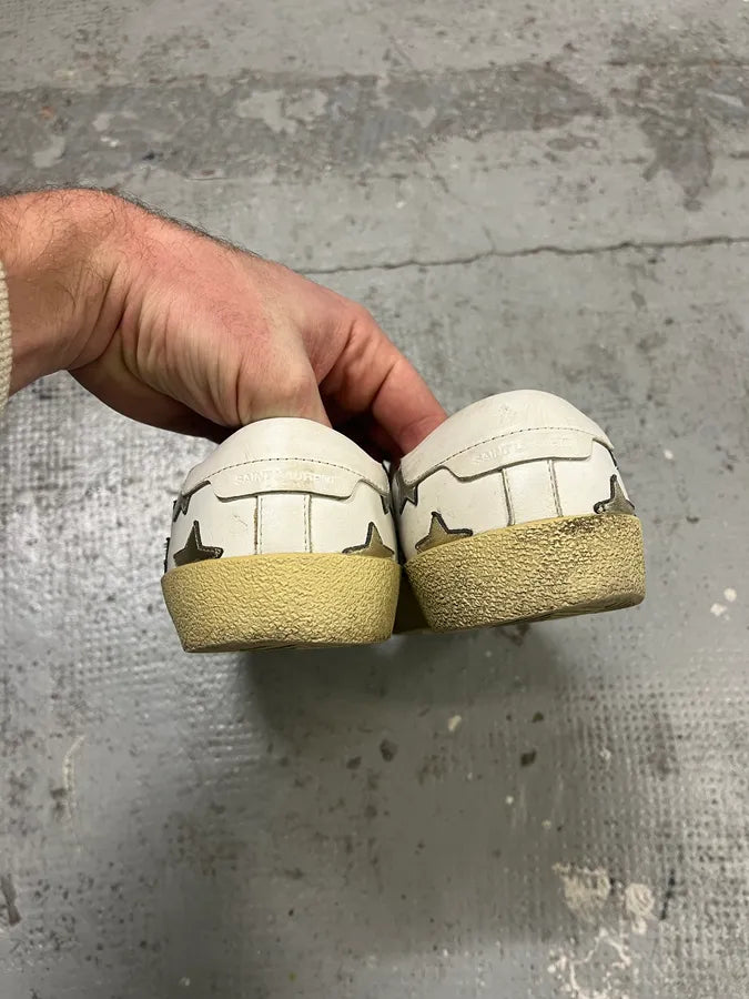 SS2014 Saint Laurent White Stars Leather Sneakers by Hedi Slimane oocalei 6