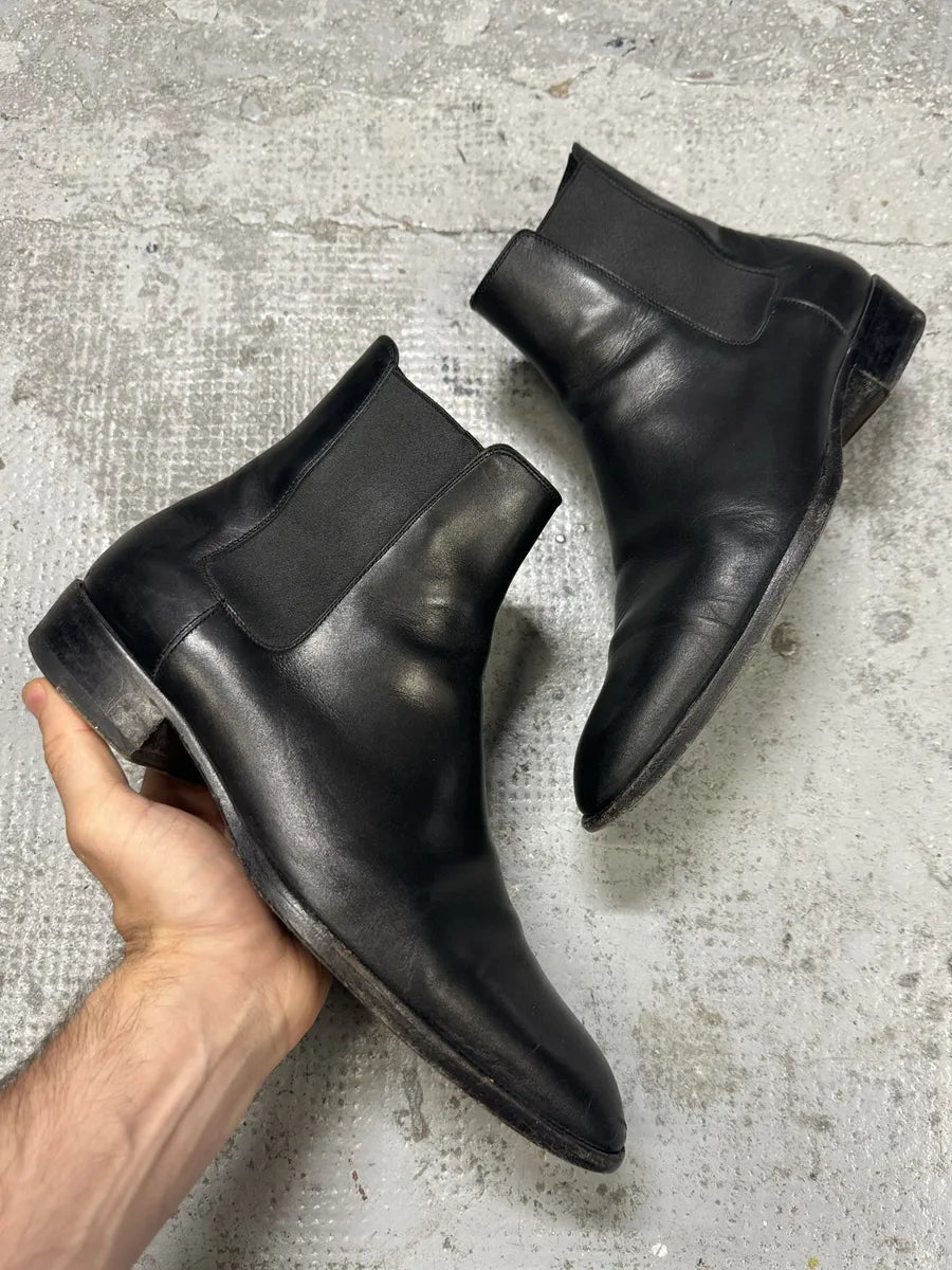 SS2014 Saint Laurent Wyatt Black Minimalist Leather Boots uqYNbid 0