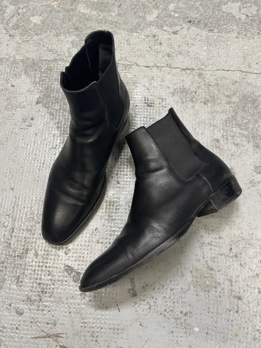 SS2014 Saint Laurent Wyatt Black Minimalist Leather Boots uqYNbid 1