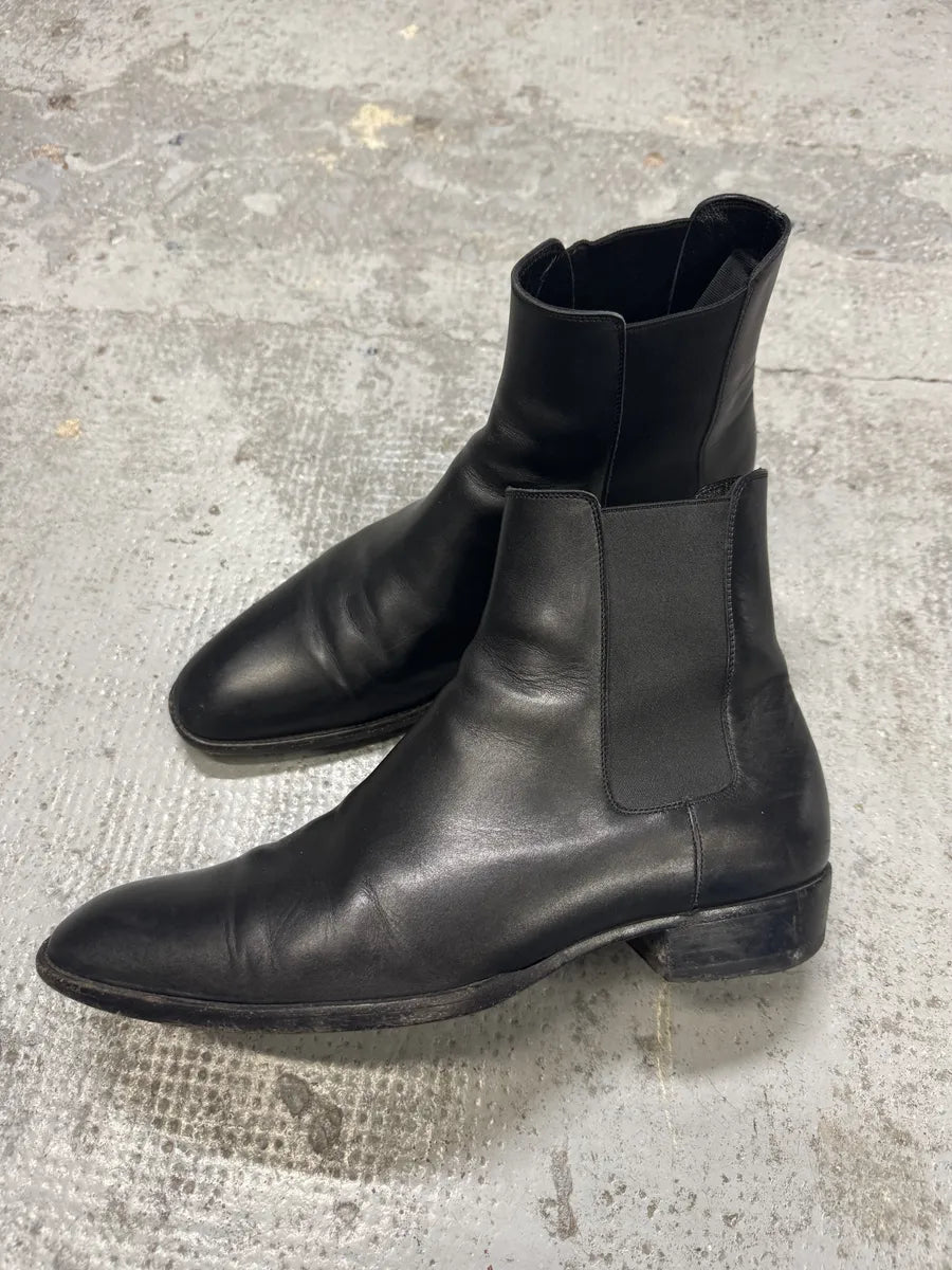 SS2014 Saint Laurent Wyatt Black Minimalist Leather Boots uqYNbid 3