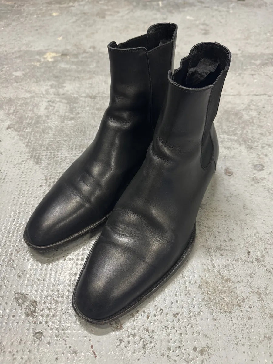 SS2014 Saint Laurent Wyatt Black Minimalist Leather Boots uqYNbid 4
