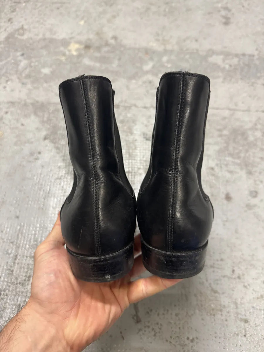 SS2014 Saint Laurent Wyatt Black Minimalist Leather Boots uqYNbid 5