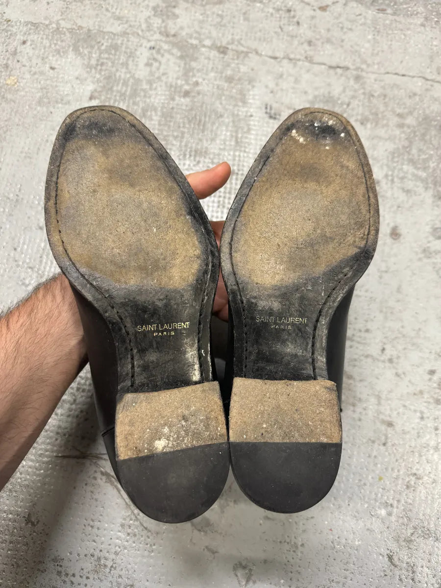 SS2014 Saint Laurent Wyatt Black Minimalist Leather Boots uqYNbid 7