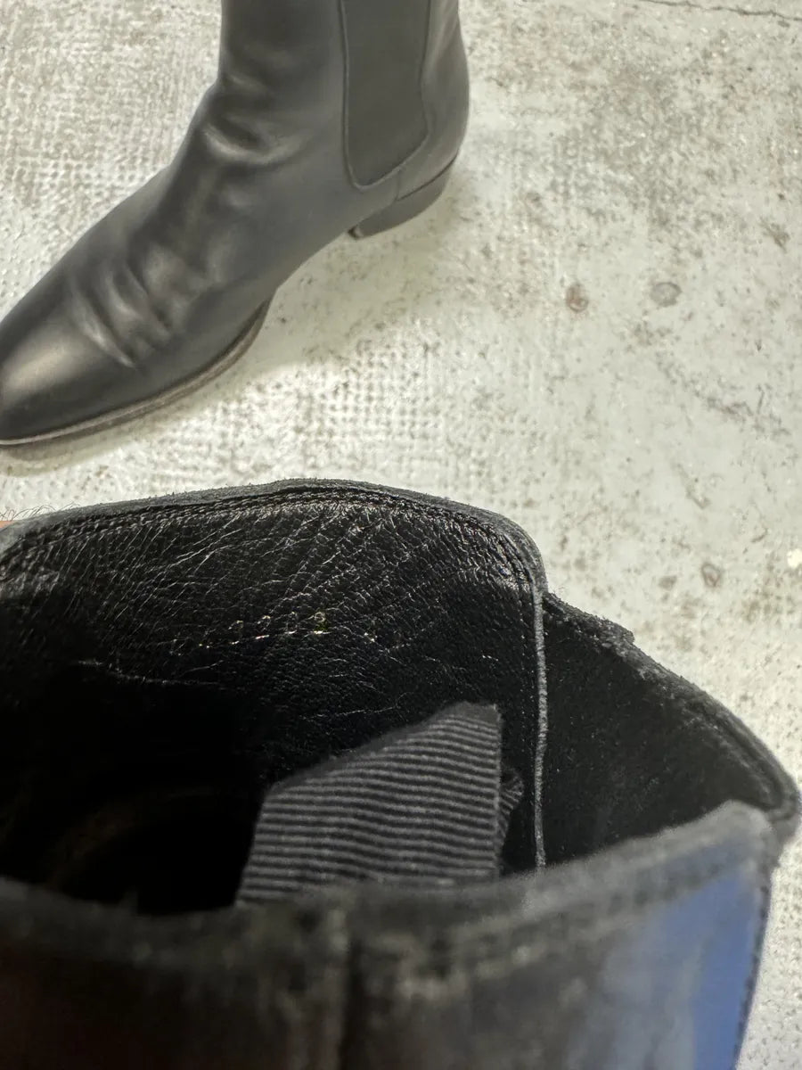 SS2014 Saint Laurent Wyatt Black Minimalist Leather Boots uqYNbid 8