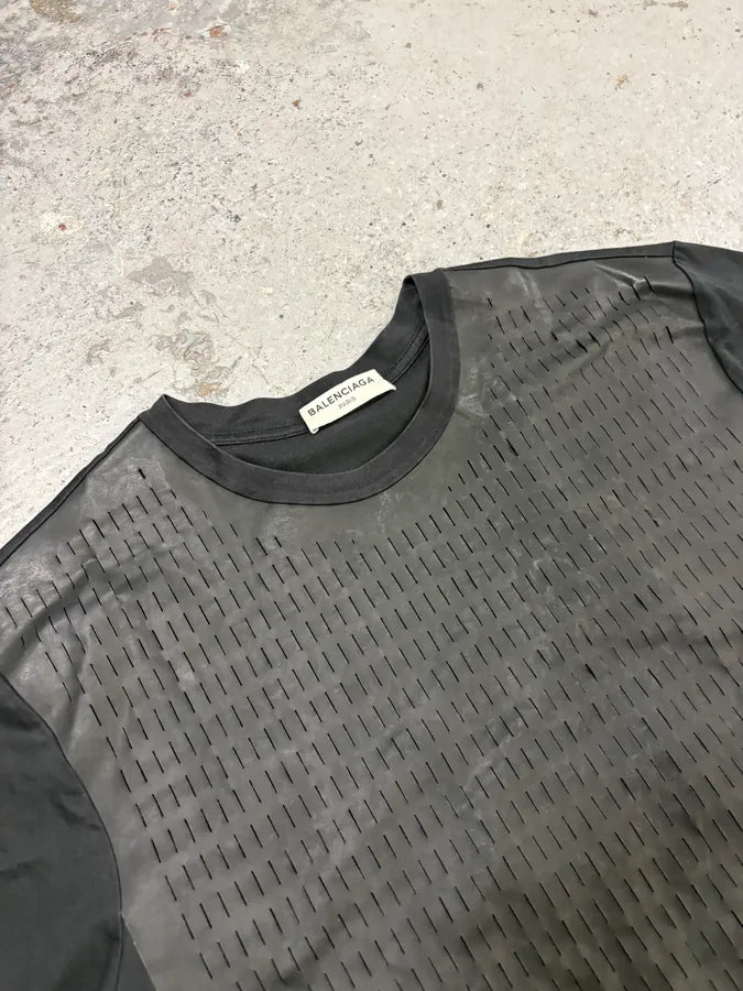 SS2015 Balenciaga Black Perforated Hybrid T-Shirt mVzdyXF 4