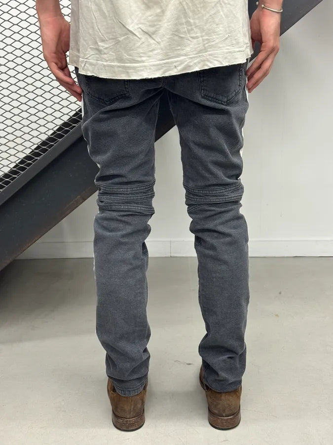 SS2015 Balmain Biker Racing Lines Grey Denim Jeans DZLLreE 3