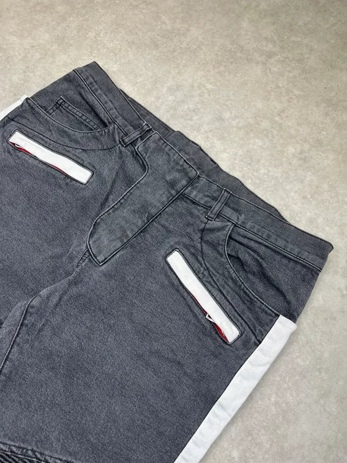 SS2015 Balmain Biker Racing Lines Grey Denim Jeans DZLLreE 5