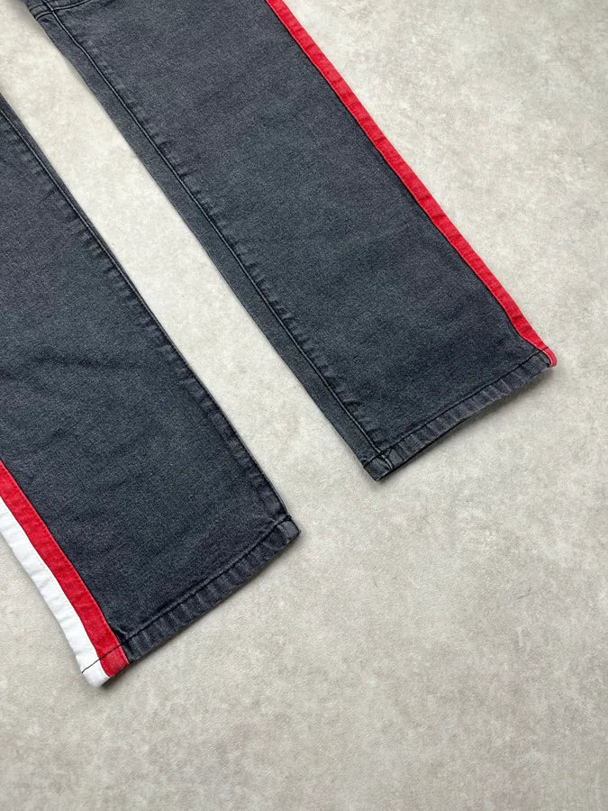 SS2015 Balmain Biker Racing Lines Grey Denim Jeans DZLLreE 6