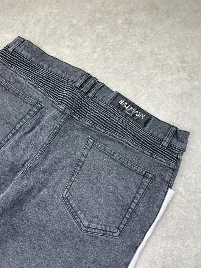 SS2015 Balmain Biker Racing Lines Grey Denim Jeans DZLLreE 8