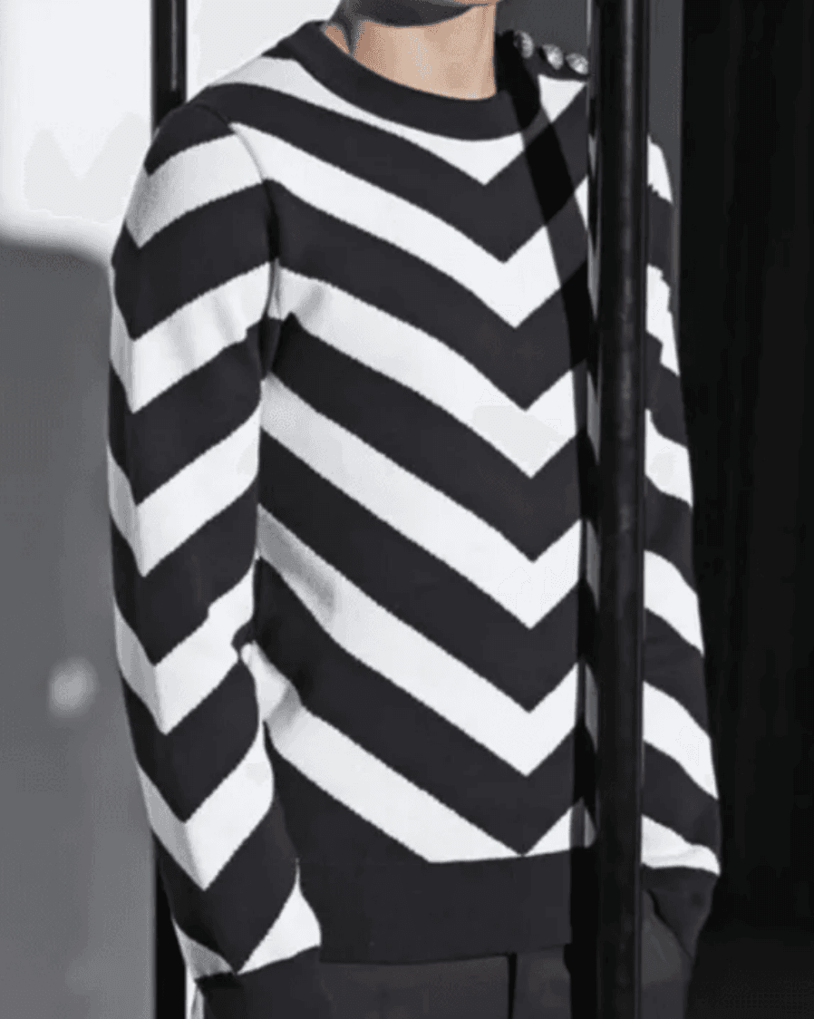 SS2015 Balmain Black White Knit Chevron Sweater YcRAlSl 3